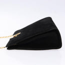 Salvatore Ferragamo Gancini Chain Shoulder Bag Suede Black Gold Auth BA5012-4