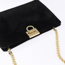 Salvatore Ferragamo Gancini Chain Shoulder Bag Suede Black Gold Auth BA5012-6