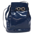 Salvatore Ferragamo Gancini Shoulder Bag Enamel Blue Silver Auth BA5013-1