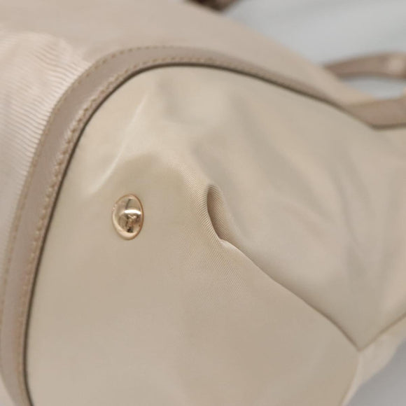 Salvatore Ferragamo Vala Hand Bag Nylon Beige Gold Auth BA5017