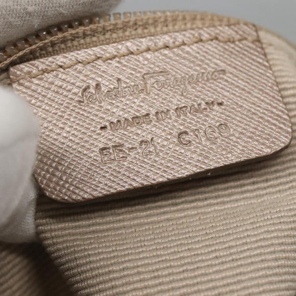 Salvatore Ferragamo Vala Hand Bag Nylon Beige Gold Auth BA5017