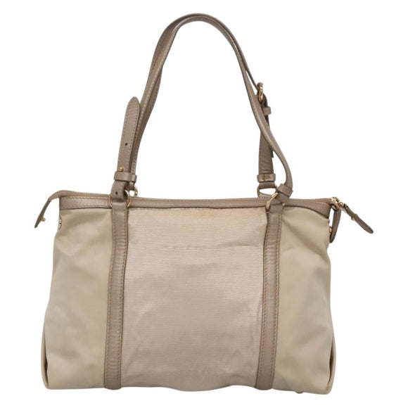 Salvatore Ferragamo Vala Hand Bag Nylon Beige Gold Auth BA5017