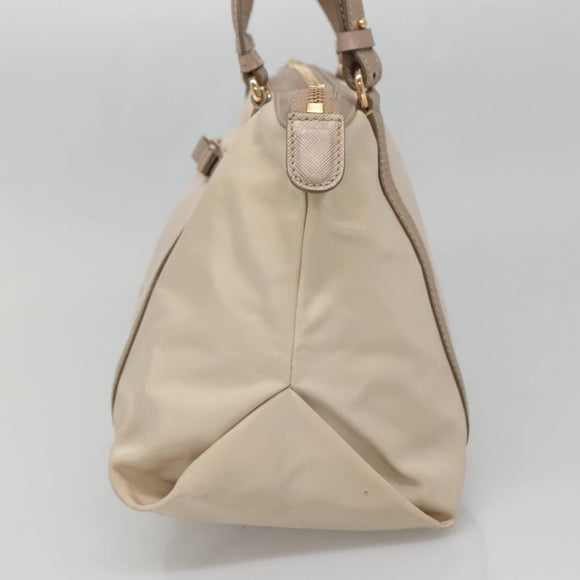Salvatore Ferragamo Vala Hand Bag Nylon Beige Gold Auth BA5017