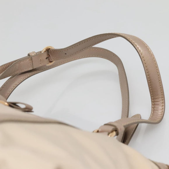 Salvatore Ferragamo Vala Hand Bag Nylon Beige Gold Auth BA5017