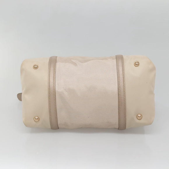 Salvatore Ferragamo Vala Hand Bag Nylon Beige Gold Auth BA5017