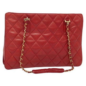 CHANEL Matelasse Chain Shoulder Bag Lamb Skin Red Gold CC Auth BA5019