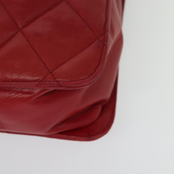 CHANEL Matelasse Chain Shoulder Bag Lamb Skin Red Gold CC Auth BA5019