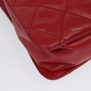 CHANEL Matelasse Chain Shoulder Bag Lamb Skin Red Gold CC Auth BA5019-16