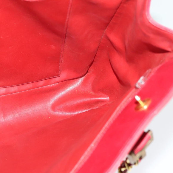 CHANEL Matelasse Chain Shoulder Bag Lamb Skin Red Gold CC Auth BA5019