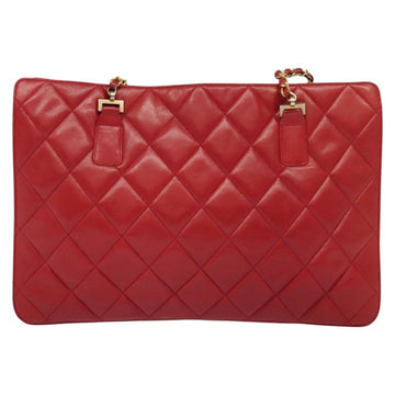 CHANEL Matelasse Chain Shoulder Bag Lamb Skin Red Gold CC Auth BA5019 - 0