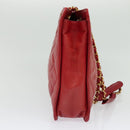 CHANEL Matelasse Chain Shoulder Bag Lamb Skin Red Gold CC Auth BA5019-3