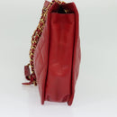 CHANEL Matelasse Chain Shoulder Bag Lamb Skin Red Gold CC Auth BA5019-4