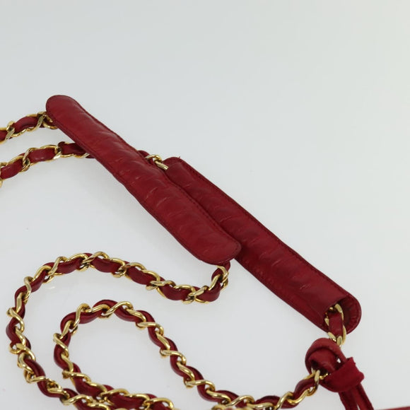 CHANEL Matelasse Chain Shoulder Bag Lamb Skin Red Gold CC Auth BA5019