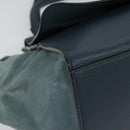 CELINE Trapeze Hand Bag Leather Suede 2way Blue Silver Auth BA5022-9