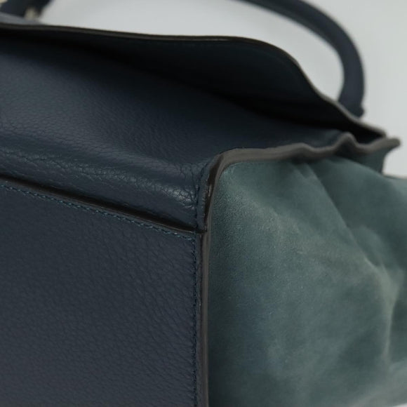 CELINE Trapeze Hand Bag Leather Suede 2way Blue Silver Auth BA5022