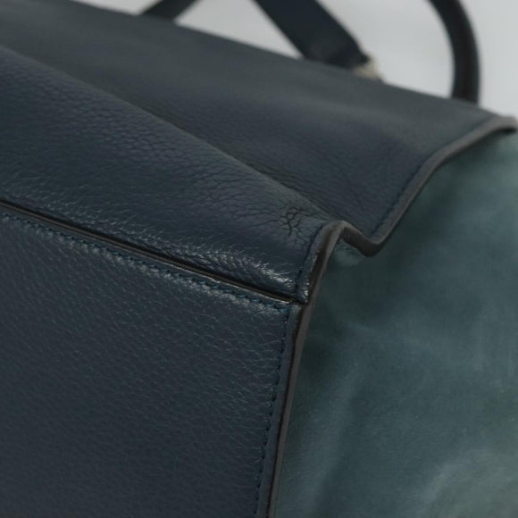 CELINE Trapeze Hand Bag Leather Suede 2way Blue Silver Auth BA5022