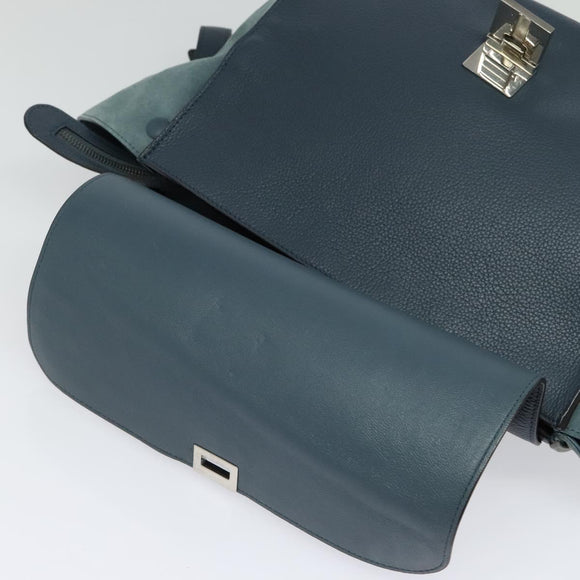CELINE Trapeze Hand Bag Leather Suede 2way Blue Silver Auth BA5022