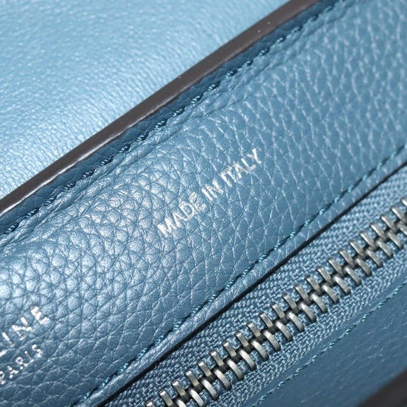 CELINE Trapeze Hand Bag Leather Suede 2way Blue Silver Auth BA5022