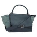 CELINE Trapeze Hand Bag Leather Suede 2way Blue Silver Auth BA5022-1