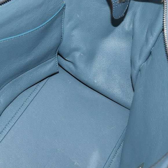 CELINE Trapeze Hand Bag Leather Suede 2way Blue Silver Auth BA5022