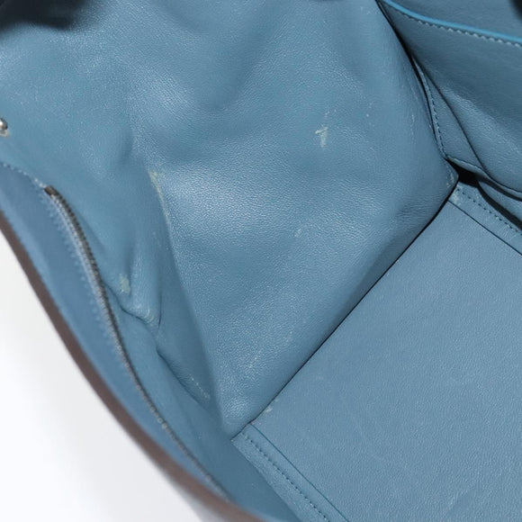 CELINE Trapeze Hand Bag Leather Suede 2way Blue Silver Auth BA5022