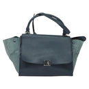 CELINE Trapeze Hand Bag Leather Suede 2way Blue Silver Auth BA5022-13