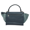 CELINE Trapeze Hand Bag Leather Suede 2way Blue Silver Auth BA5022-2
