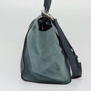 CELINE Trapeze Hand Bag Leather Suede 2way Blue Silver Auth BA5022-3