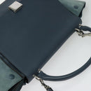 CELINE Trapeze Hand Bag Leather Suede 2way Blue Silver Auth BA5022-6