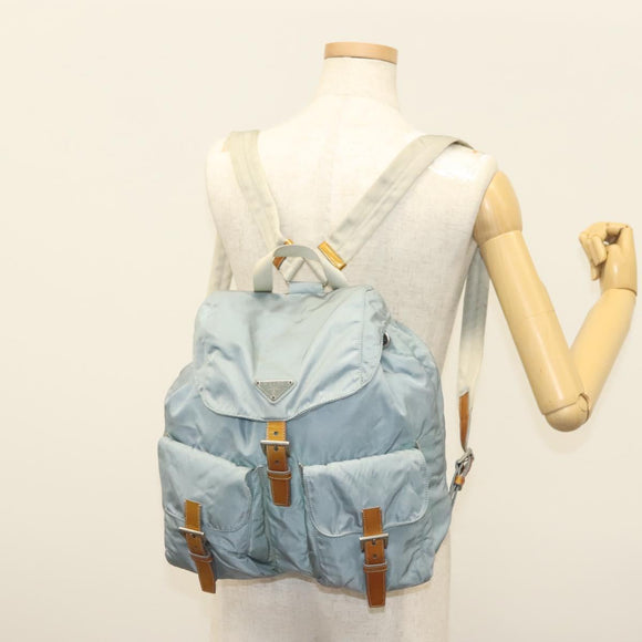 PRADA Backpack Nylon Light Blue Silver Auth BA5026