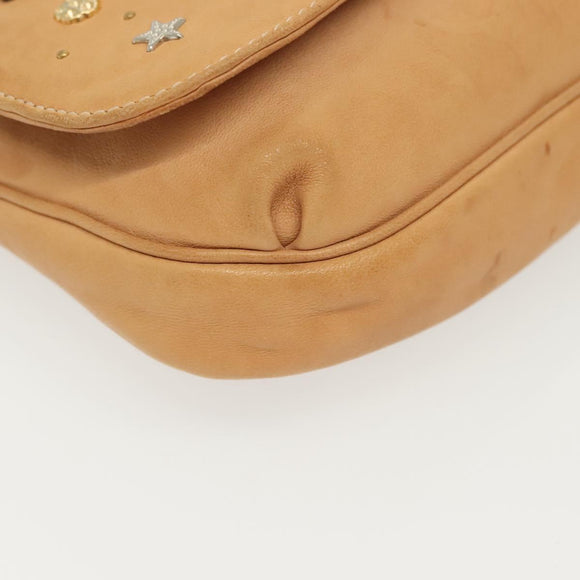 Jimmy Choo Studs Shoulder Bag Leather Beige Gold Auth BA5032