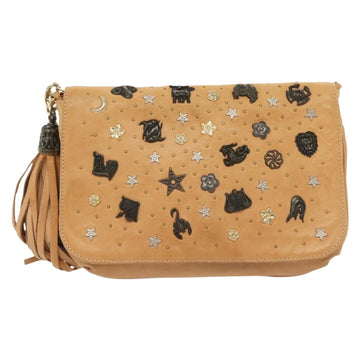 Jimmy Choo Studs Shoulder Bag Leather Beige Gold Auth BA5032 - 0