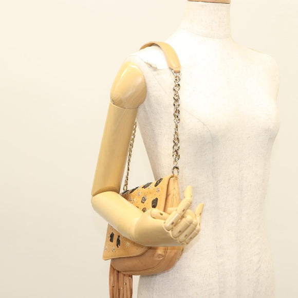 Jimmy Choo Studs Shoulder Bag Leather Beige Gold Auth BA5032