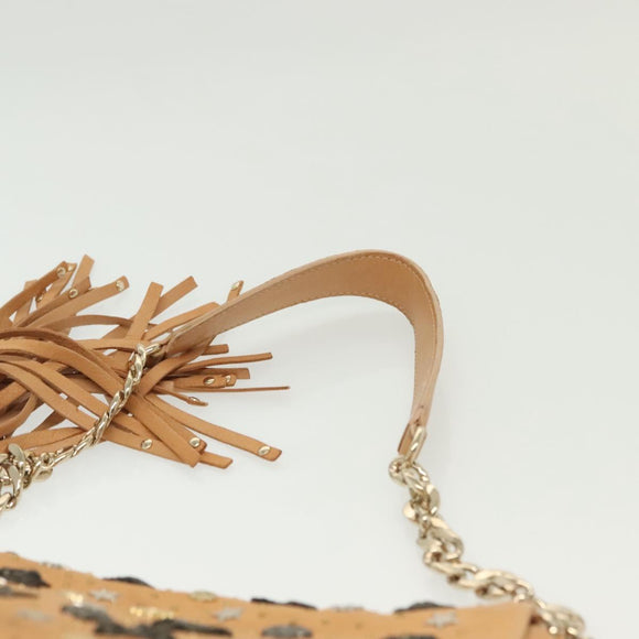 Jimmy Choo Studs Shoulder Bag Leather Beige Gold Auth BA5032