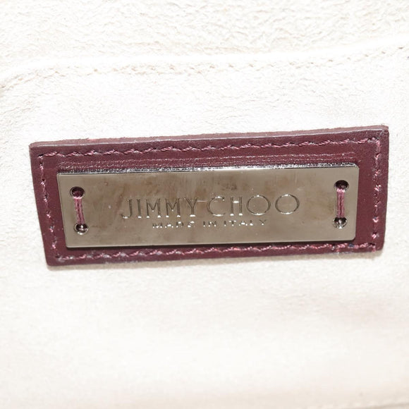 Jimmy Choo Hand Bag Leather Bordeaux Silver Auth BA5034