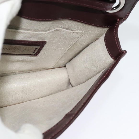 Jimmy Choo Hand Bag Leather Bordeaux Silver Auth BA5034