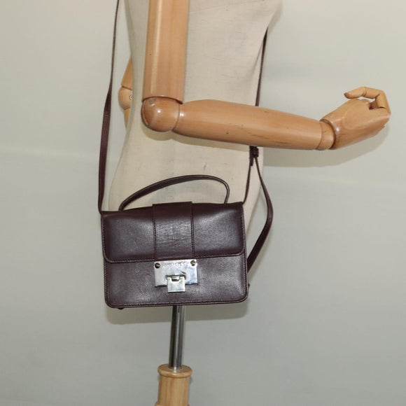 Jimmy Choo Hand Bag Leather Bordeaux Silver Auth BA5034