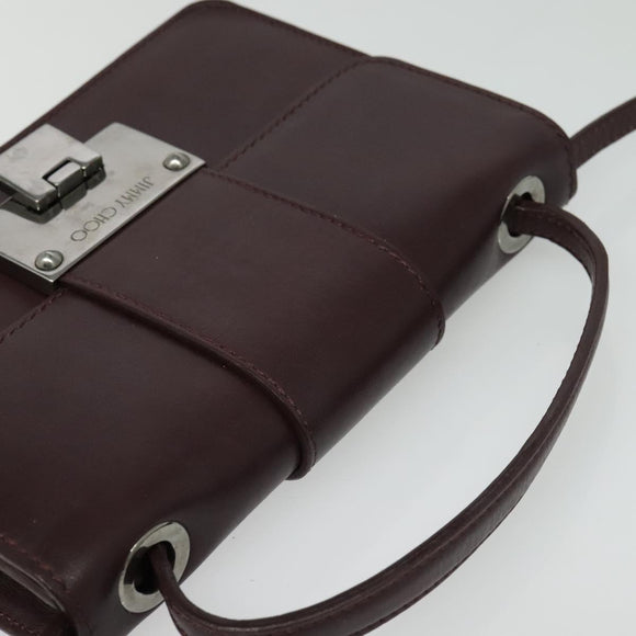 Jimmy Choo Hand Bag Leather Bordeaux Silver Auth BA5034