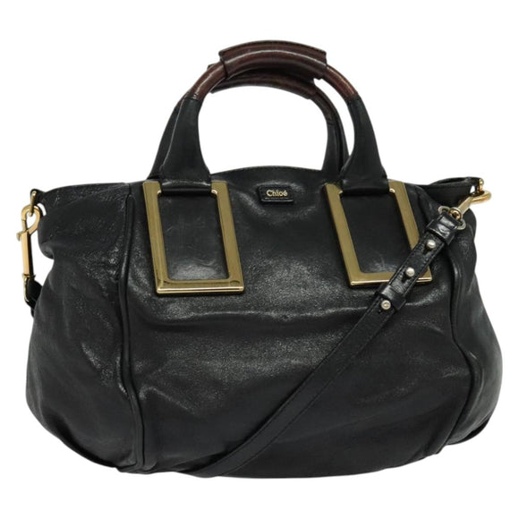 Chloe Etel Hand Bag Leather 2way Black Gold Auth BA5035