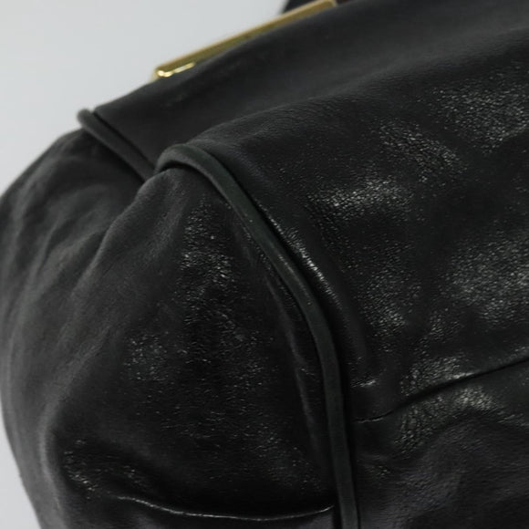 Chloe Etel Hand Bag Leather 2way Black Gold Auth BA5035