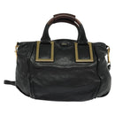 Chloe Etel Hand Bag Leather 2way Black Gold Auth BA5035-2