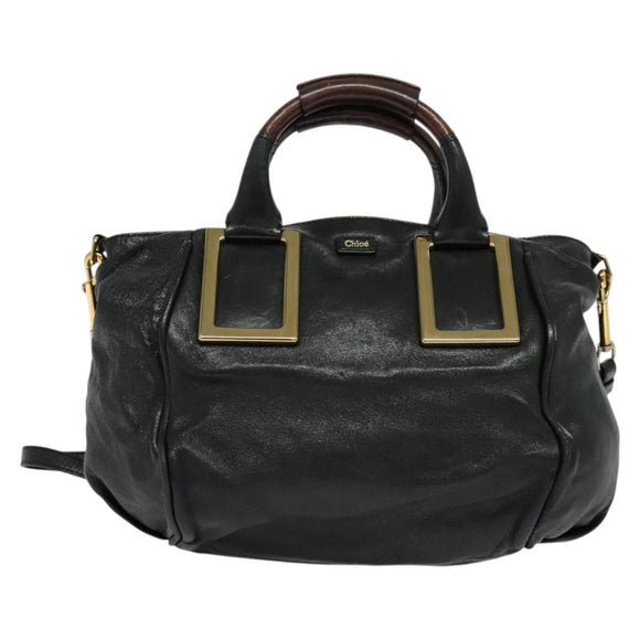 Chloe Etel Hand Bag Leather 2way Black Gold Auth BA5035