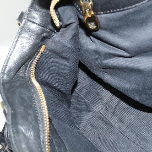 Chloe Etel Hand Bag Leather 2way Black Gold Auth BA5035