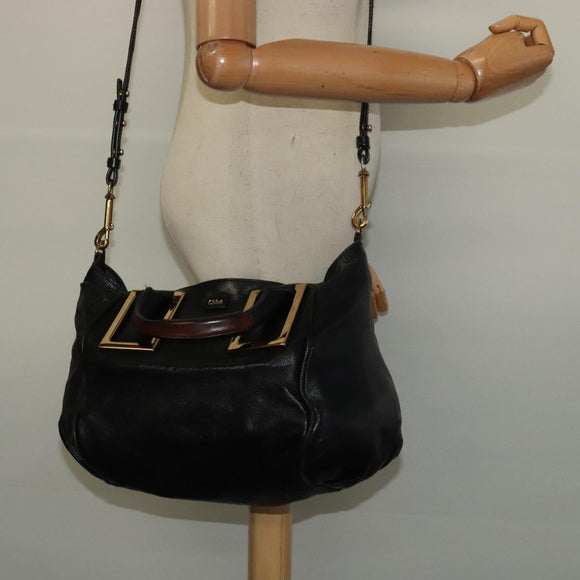 Chloe Etel Hand Bag Leather 2way Black Gold Auth BA5035