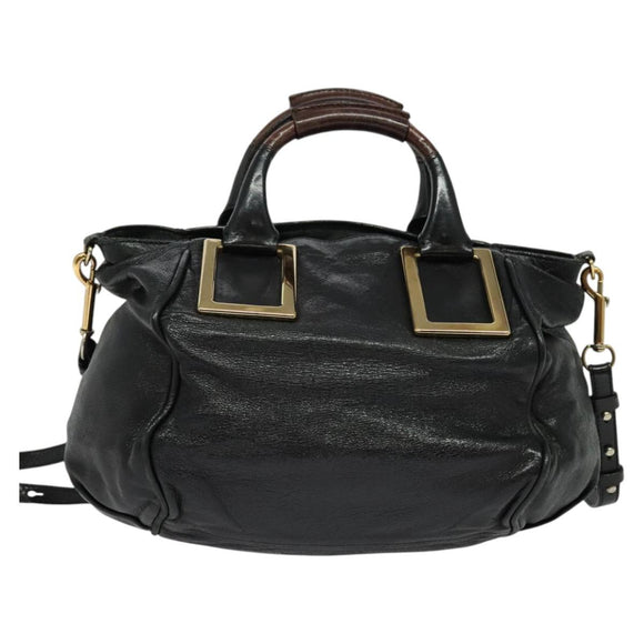 Chloe Etel Hand Bag Leather 2way Black Gold Auth BA5035