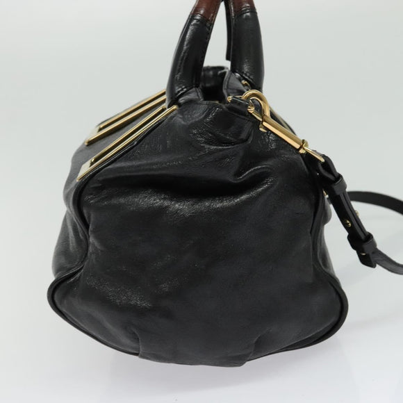 Chloe Etel Hand Bag Leather 2way Black Gold Auth BA5035