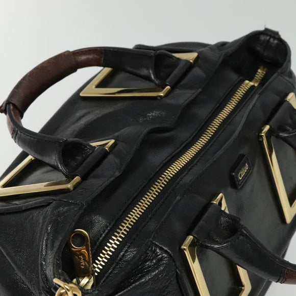 Chloe Etel Hand Bag Leather 2way Black Gold Auth BA5035