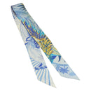 HERMES Twilly Scarf ""Mythiques Phoenix"" Silk Blue Auth BA5050-2