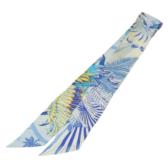 HERMES Twilly Scarf ""Mythiques Phoenix"" Silk Blue Auth BA5050