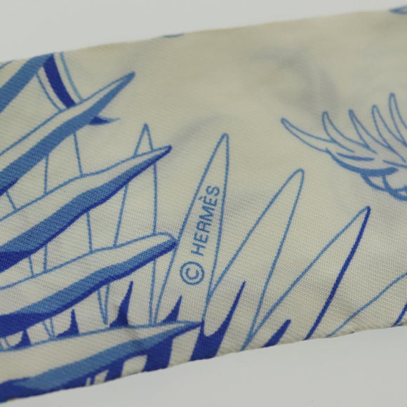 HERMES Twilly Scarf ""Mythiques Phoenix"" Silk Blue Auth BA5050